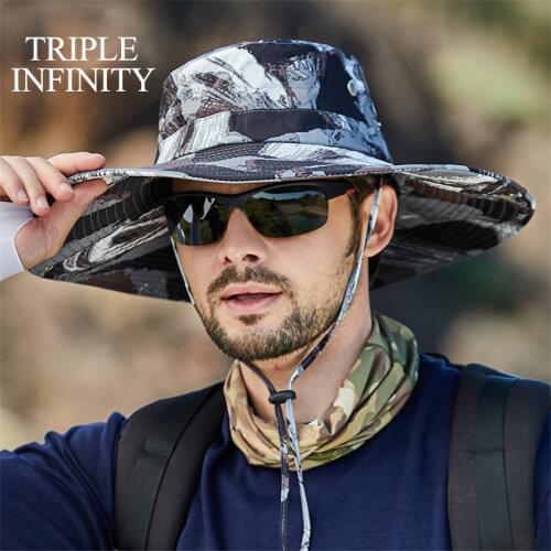 Outdoor Large Wide Brim Sun-proof Quick Drying Men Fishing Hats Summer Sun Cap For Travel Mountain Climbing Foldable Bucket Hat
