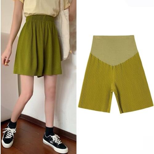 Pleated Maternity Leisure Pants Summer High Waist Shorts Elastic Waist Pregnant Women Belly Support Pants Maternity Trousers