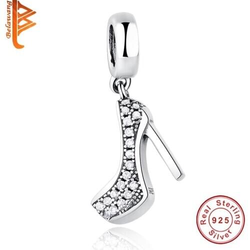 BELAWANG Real 925 Sterling Silver Charms High heels Pendant Bead Charms Fit Original Pandora Bracelet for Women Fashion Jewelry