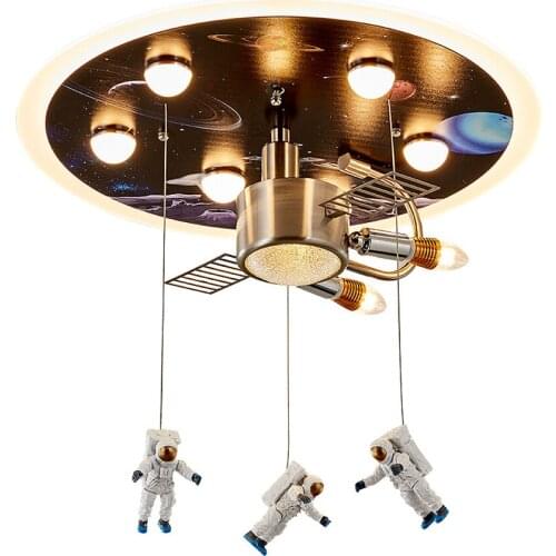 Cartoon astronaut spacecraft ceiling lights childrens bedroom lamp modern study lighting LED satellite decorative ceiling lamps
