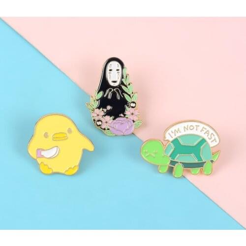 Cartoon cute animal little yellow chicken little tortoise faceless male enamel pin animal jewelry brooch denim jeans lapel pin