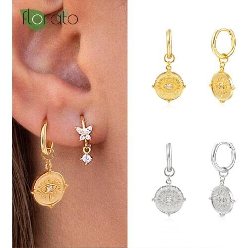 925 Silver Ear Buckle Zircon Turkish Eye Pendant Earrings For Women Retro Geometric Hoop Earrings High Quality Jewelry Gifts