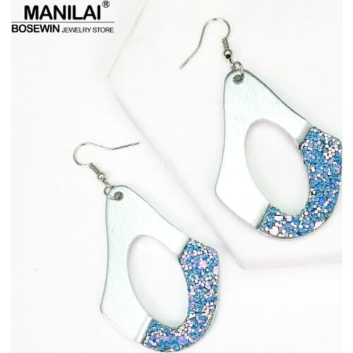 MANILAI Irregular Metal Dangle Earrings Silver Color Women Statement Earring Geometric Fashion Jewelry Sky Blue Sequins Earring