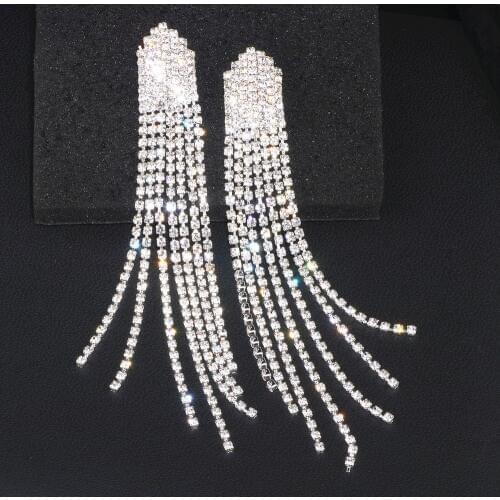 New Trendy Bride Rhinestone Long Tassel Earrings Luxury Crystal Big Drop Dangle Earrings For Women Wedding Party Jewelry WX182