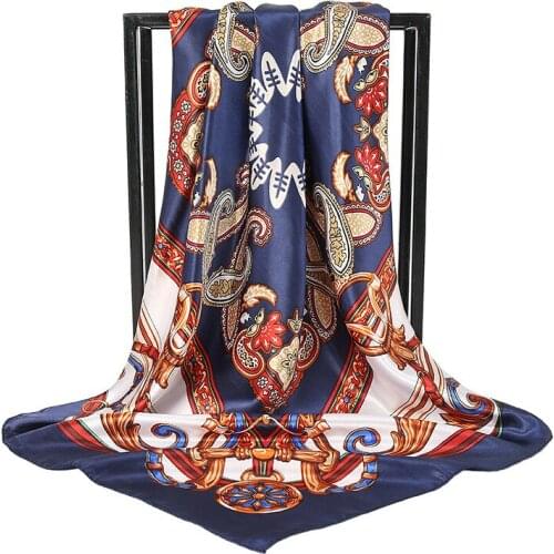 Chiffon Square Silk Scarves Women 90*90cm Satin Muslim Hijab Scarf Print Shawls and Wraps Head Scarf Islamic Female Headband