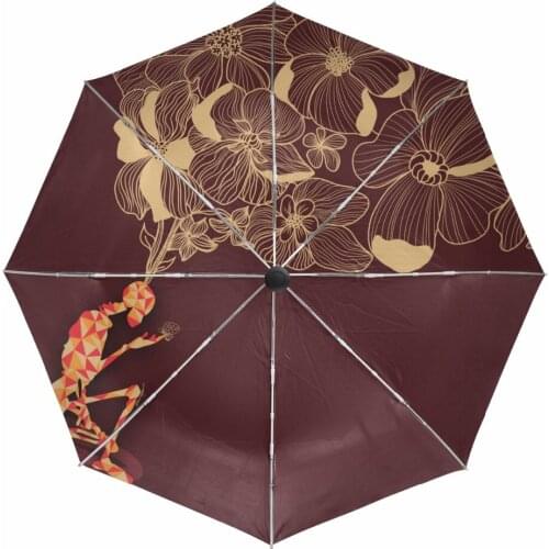 Skull with Flower Painting Folding Sunny and Rainy Umbrella Fully-automatic Outer Black Coating UV Protection Umbrellas for Men