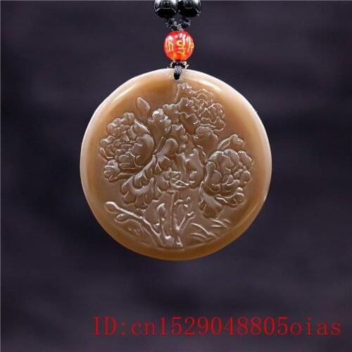 Brown Jade Rose Pendant for Women Jadeite Chinese Gifts Carved Natural Charm Jewelry Fashion Amulet Flower Necklace