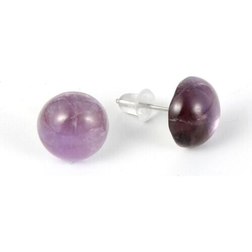 Women Natural Stone Round Crystal Lapis Lazuli Earring Stud 10mm Tiger Eye Amethysts Gem Stone Quartz Pierced Push Ear Jewelry