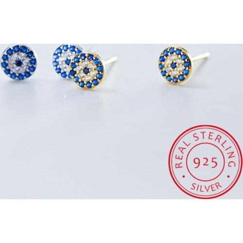 100% Genuine 925 Sterling Silver 6mmX6mm Blue Eyes Clear Cubic Zirconia Crystal Stud Earring For Women Silver Jewelry DS969