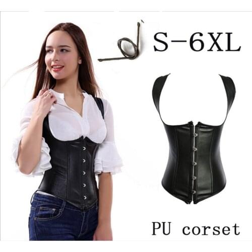 High Quality Underbust Bodice Tops Bodyshaper Women plus size 6XLPU leather metal corsets and bustiers steampunk free shipping