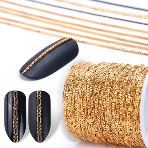 1m 3D Gold Alloy Metal Chain Nail Art Decoration 3D Snake Bone Lines Charms Diamond Stone DIY Manicure Jewelry Accessory LY780
