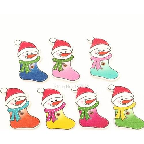 1000pcs 34x30mm Mixed Snowman Socks Shaped Wood Buttons Christmas Xtmas Sewing Crafts Embellishments Scrapbooking
