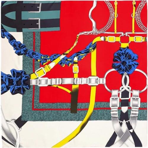 130cm Big Handkerchief Luxury Brand Scarf Belt Chain Print Twill Silk Scarf Square Scarves Women Kerchief For Ladies Shawl