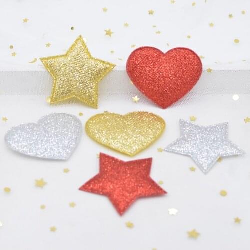 20Pcs Christmas Series Glitter Fabric Heart Star Patches for Clothes Crafts Sewing Supplies Appliques Tree Decor Accessories L21
