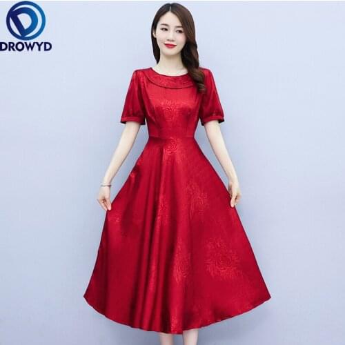 2021 New Summer Temperament Plus Size Womens Clothing Loose and Thin Mid-length Over-the-knee Silk Dresses Sexy Party Vestidos