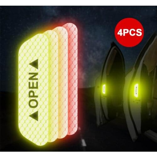4Pcs/set Car Door Safety Warning Mark OPEN Stickers High Reflective Strips Tapes Stickers for Auto Motorcycle Bike Accessories