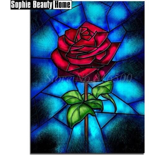 Diamond Embroidery Flowers Red Rose Mosaic Crystal 5D Cross Stitch Full Drill Diamond Painting DIY Sticker Decor Pattern 189073