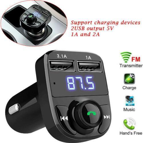 Car Hands-free Wireless Bluetooth FM Transmitter MP3 Player Dual USB Charger X8