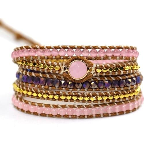 Queens Bracelet Powder Crystal Bracelet Hand Woven Wax Thread Bohemian Bracelet Natural Stone Multilayer Lovers Bracelet Gift