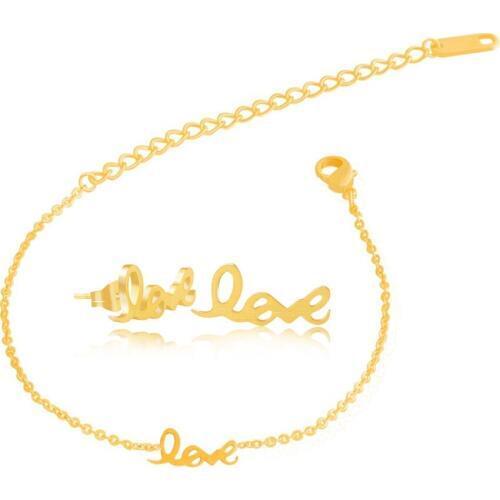 Women Girls Vintage Jewelry Set Letter Love Charm Bracelets Bangles Stainless Steel Rose Gold Chains Necklaces Gifts For Lovers
