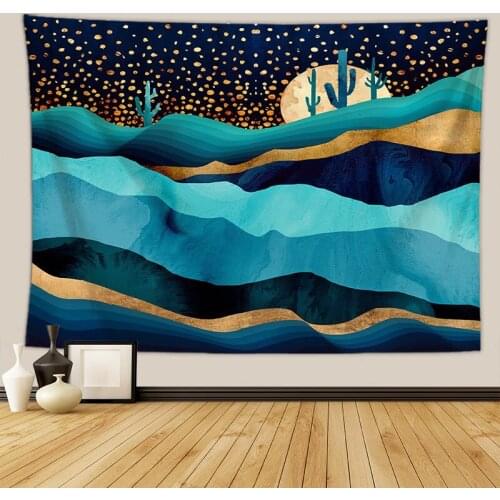 Lake Blue Mountain and Moon Indian Tapestry for Livingroom Photography Wall Decor