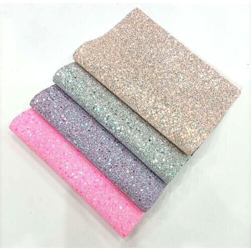 Mirror Holographic Effect Sequin Multicolored Chunky Glitter Leather Fabric for Shoe/Bag/Hair Bow/DIY Accessories