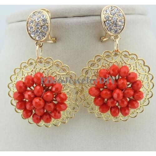 Red Fashionable Earringe Beads Crystal Beads Earrings Nigerian Wedding Bridal Earring W11464