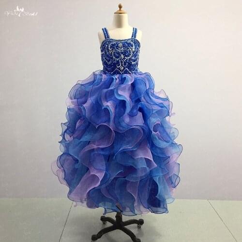 LZC027 Lovely Beaded Ruched Ball Gowns Sweetheart Sleeveless Flower Girl Dresses Kids Beauty Pageant Dresses