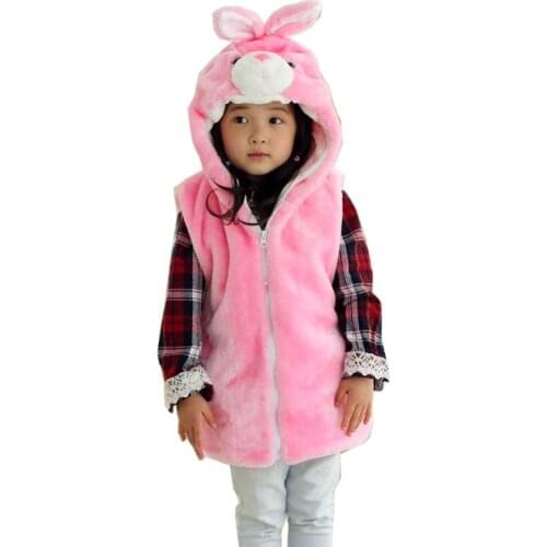 DOUBCHOW Cute Clothing Costume Unisex Childrens Cartoon Pink Rabbit Bunny Winter Hooded Kids Girls Boys Plush Outwear Vest Coat