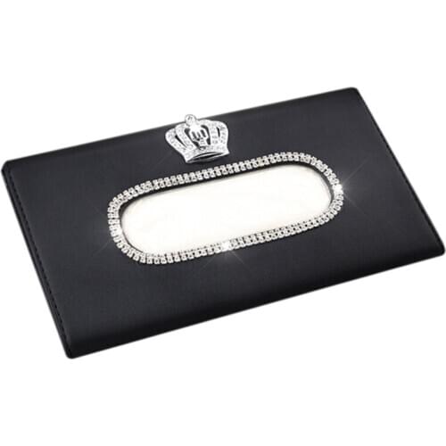 Fashion Crown Crystal Car Tissue Box Sun Visor Leather Auto Tissue Bag Sunvisor Hanging Holder Case Napkin For Car Accessories(B
