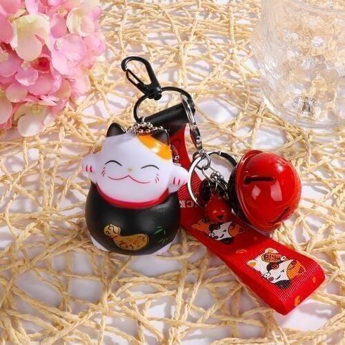 Fashion Women Lucky Cat Keychain Wealth Health Attraction Key Ring Fortune Cat Keyring Gift