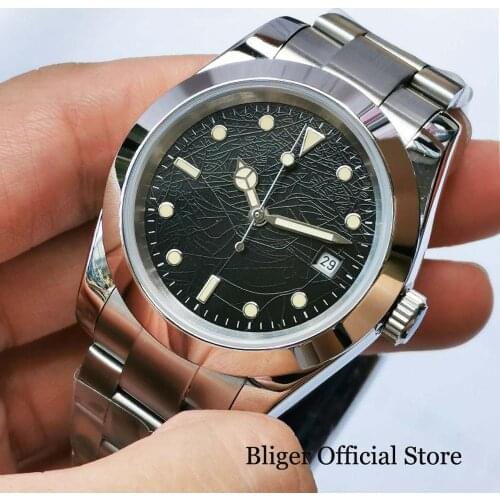 LIGER Nolgoo Polished 36mm Automatic Mens Watch Brushed Oyster Bracelet 21 Jewels MIYOTA 8215 Date Display