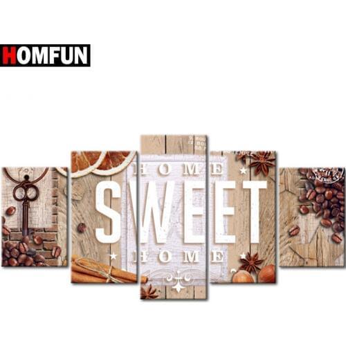 HOMFUN 5pcs Full Square/Round Drill 5D DIY Diamond Painting "Home sweet home" Multi-picture Combination Embroidery 5D Gift