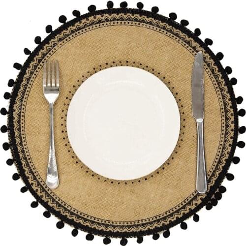 Hot Round Placemats Set of 4 Boho Woven Jute Table Mats with Pompom Tassel for Dining Room Kitchen Table Decor
