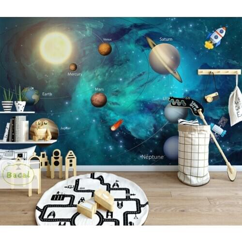 Bacal 3D Wallpaper Mural Space Universe Kids Room Starry Sky Planet Wallpaper 3D Stereo Cartoon Fresco Papel De Parede Infantil