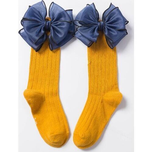 Baby Girls Socks Ankle High Bows Princess Lace Socks Cute Long Tube Booties Striped Sox Casual