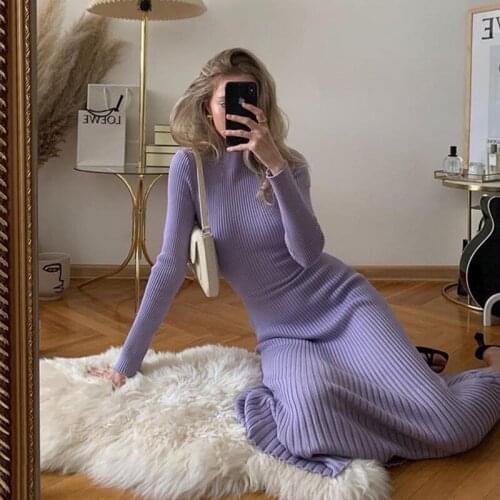 2021 European and American Style New Autumn and Winter Womens Long-sleeved Open Back Slim Fashion Dress A395