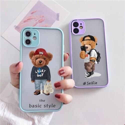New Matte Hard Phone Case for IPhone 12 Pro Max 11 Cute BEAR Cases for IPhone X XS MAX XR 7 8 6Plus Fashion Brand Clear Cover
