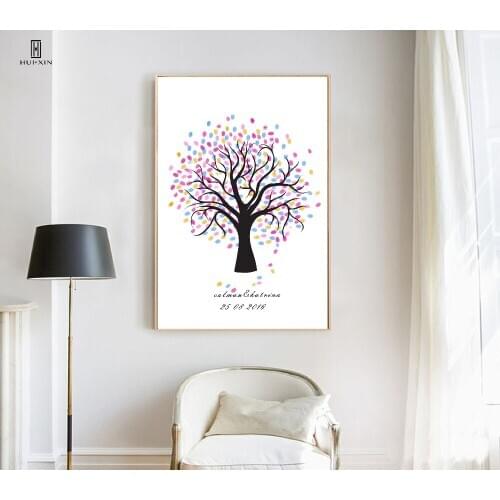Original Design Simple Colorful Dreamlike Tree Wishes Gift Guestbook Fingerprint DIY Birthday Souvenir Signature for Party Deco