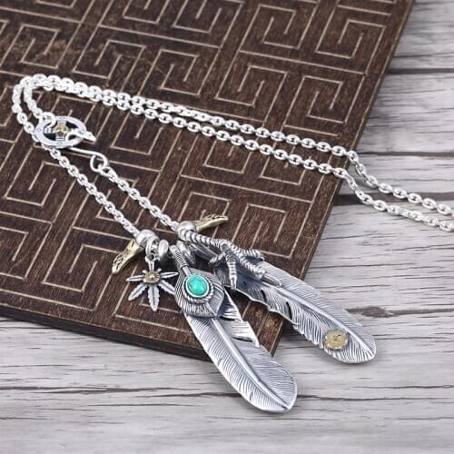 Takahashi Goros Feather Necklace S925 Sterling Silver Retro Thai Silver Eagle Claw Sweater Chain Male And Female Set Necklace
