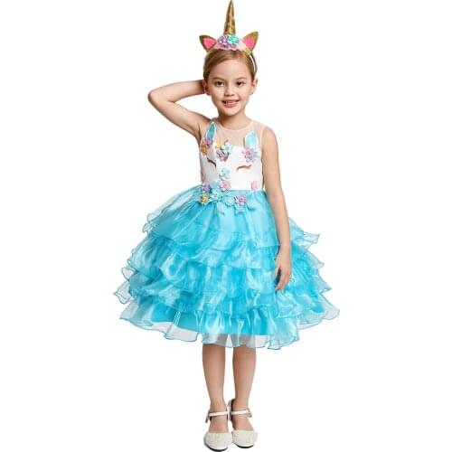 Unicorn Princess Dress for Girls Lace Halloween Party Clothing Birthday Gift Sleeveless Caual Costumes 3 4 5 6 7 8 9 10T