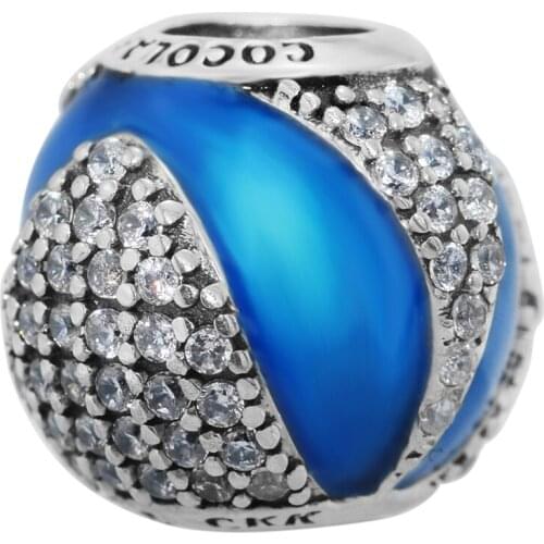 Fits Pandora Charms Bracelets Galaxy Beads with Blue Enamel & Clear CZ 100% 925 Sterling-Silver-Jewelry Free Shipping