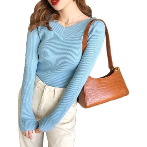 2021 Women Sweaters And Pullovers Autumn Winter New V-neck Pull Ladies Solid Pullover Female Casual Short Knitted Sweater B895