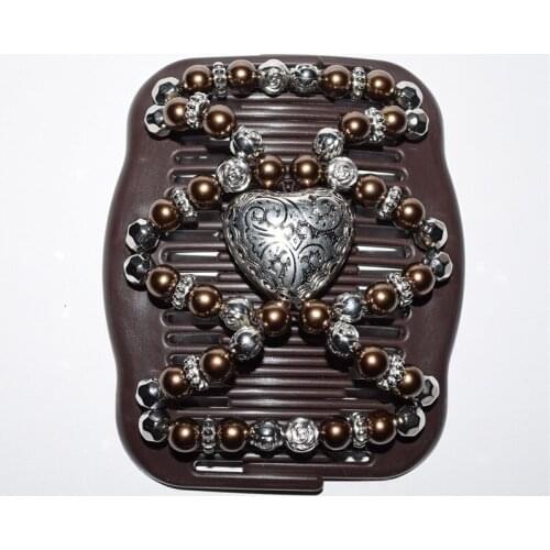 Standard comb big silver heart and brown pearl bead 50pcs/lot african butterfly magic comb