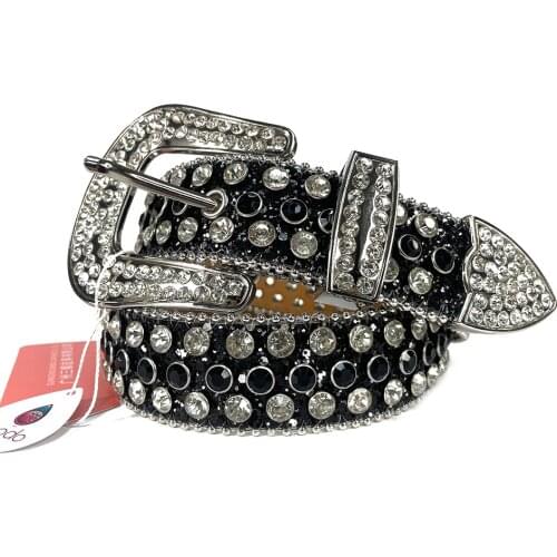 Crystal Waist Strap Black Diamond Buckle Western Cowboy Style Adjustable Length Rhinestone Belts