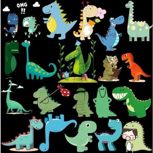 Ron on dinosaur Patches for Girl Clothing DIY T-shirt Dress Appliques Heat Transfer Vinyl Washable Sticker Stripes on Clothes H