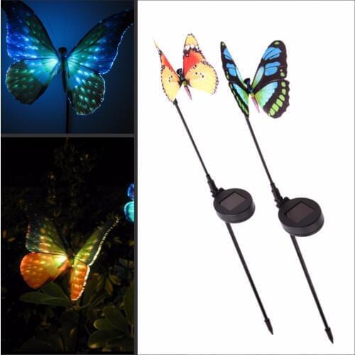 Garden Ornaments Solar Powered Lawn Lamp Butterfly with Light Sensor RGB Changing Light Rechargeable Garden Decoration