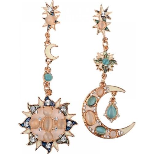 New Fashion Gold Star Sun God & Moon Crystal Rhinestone Stud Dangle Earrings Jewelry Gift Long Tassel Earrings Ear Drop Earrings