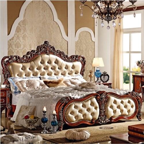Modern european solid wood bed Fashion Carved 1.8 m bed french bedroom furniture 1756