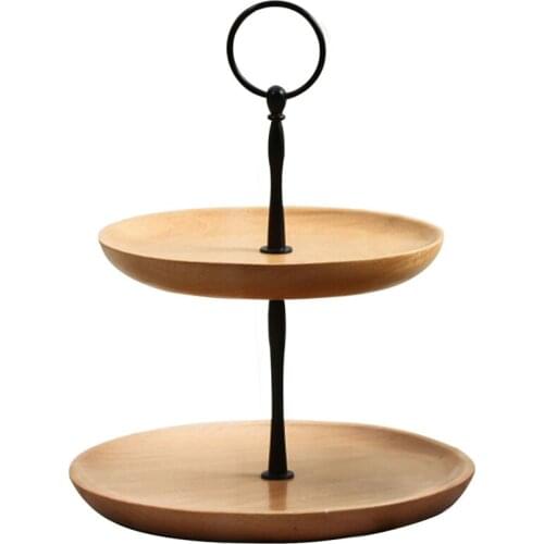 Fruit Storage Cake Pan Snack Plate Macaron Plates Snacks European Style For Living Room Dessert Double Layer Wood Iron Frame